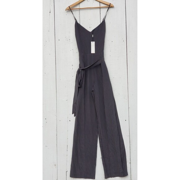 L'AGENCE Jumpsuit Women Sz 2 SILK Long Grey Sleeveless Striped NEW